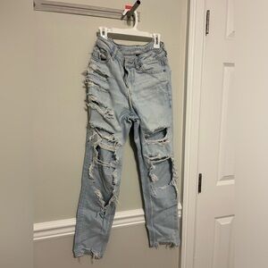 High-Waisted Ripped Baggy Jeans AeroPastle size 0 Regular light wash